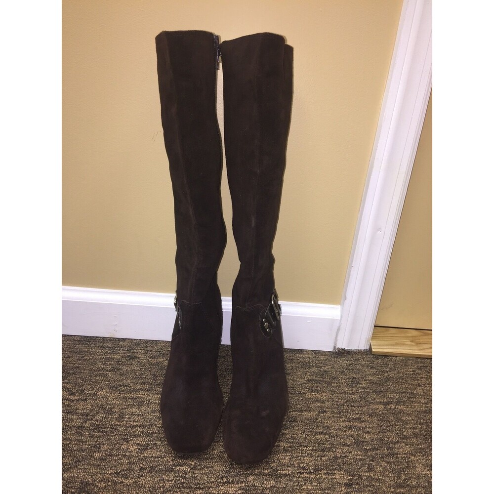 Franco Sarto knee hight boots -suede upper- brown zipper size 8.5 M pre-owned